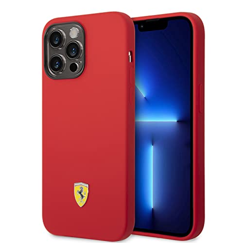 CG MOBILE Ferrari Phone Case for iPhone 14 Pro Max in Red with Black Camera Outline, Liquid Silicone Smooth & Anti-Scratch Protective Case with Easy Snap-on, Shock Absorption & Signature Logo