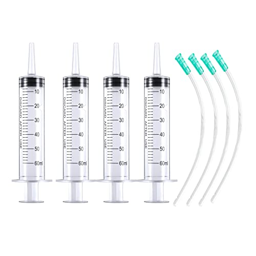 4 Pièces 60ml Grande seringue en plastique Seringue Sans Aiguille Tube en Plastique Transparent Tube Seringue PVC Pour les Laboratoires Scientifiques Mesure de Liquides Alimentation Animale Arrosage