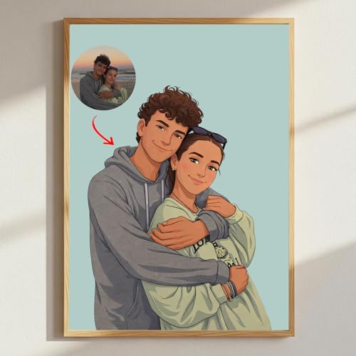NAZENTI Custom Couple Cartoon Portrait Print Gift For Him, Cartoon Illustration Canvas for Couple Family Best Friend, Personalized Boyfriend Gift, Digital Print Gifts for Husband