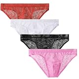 [Pouchsexy] ラブトレンド通気3本入りですメンズレース通気性下着ボクサーブリーフセクシーなパンティー用男の子男性ポーチバルジオープンsissy男性のランジェリー凸パック (Red/White/Black/Pink,XL)