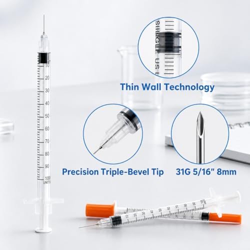 U-100 31G 주사기 100개 팩, 0.8cm(0.3인치) 1ml, 일회용 주사기, 실험실 용품 — 사진 5