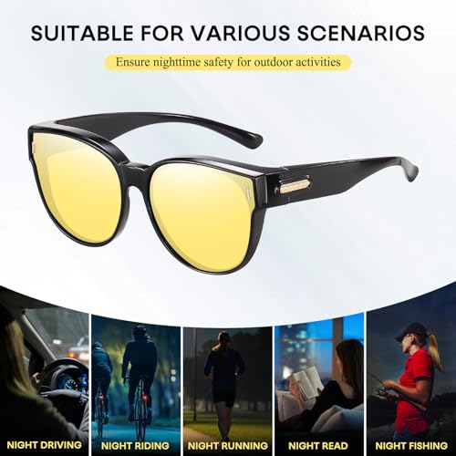 Image of HAOLOTA Night Driving Glasses for Women Anti Glare | Trendy Cat Eye Shapes, Oversized Large Frame Over Glasses Night Vision Glasses, Lightweight, Driving Nighttime