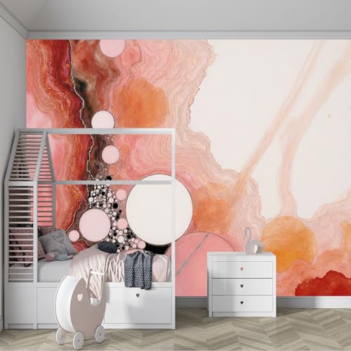 Carta Da Parati Su Misura Con Cerchi Astratti Organici Tratti Fluidi Ad Acquerello Texture Ad Acquerello Bolle Pesca Rosa Oro Autoadesivo Tessuto Da Parete Rimovibile Per La Decorazione Di Casa E - 3