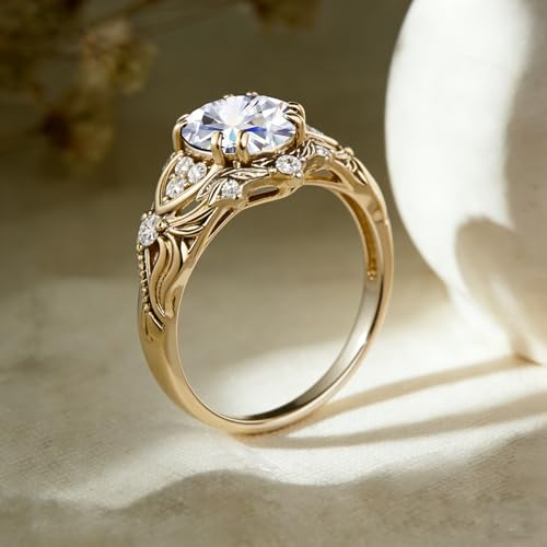 Image of Gemstone Vintage Rings for Women s925 Sterling Silver Round Cut 1.0 Carat Gemstone with Moissanite Promise Engagement Anniversary Ring for Her