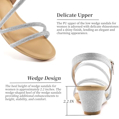 Aomigoct Womens Wedge Dressy Sandals: Sparkly Casual Summer Wedding Sandals for 20254