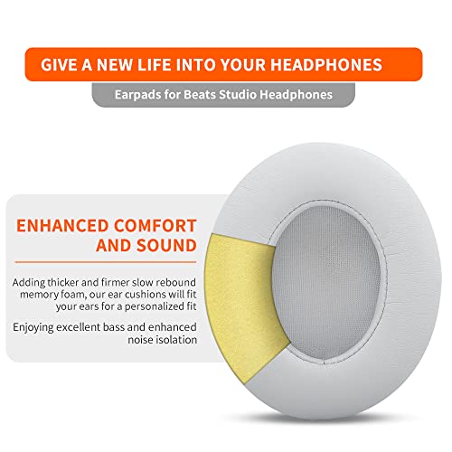 Beats Studio Replacement Ear Pads Feych 2 Pieces Noise Isolation Memory Foam Ear Cushions Cover For Beats Studio 2.0 Wired/Wireless B0500 B0501 Headphone & Beats Studio 3.0 (White) #TOP3