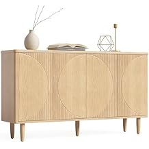 1Easylife 59-Inch Oak Sideboard Buffet Cabinet, Modern Storage Credenza with Doors for Dining Room, Living Room Light Oak