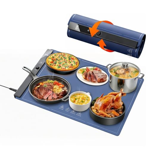 Electric Food Warming Mat 24"x16", Warming Tray with 6 Level Adjustable Temperature, Heating Fastly in 10s, Timed Function & Kids Lock, Portable Roll-Up Mat for Family Gatherings, Buffets and Parties