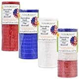 Patriotic USA National Flag 6' Deco Mesh Rolls for Crafting Projects Solid Red, White, Blue & Multi...
