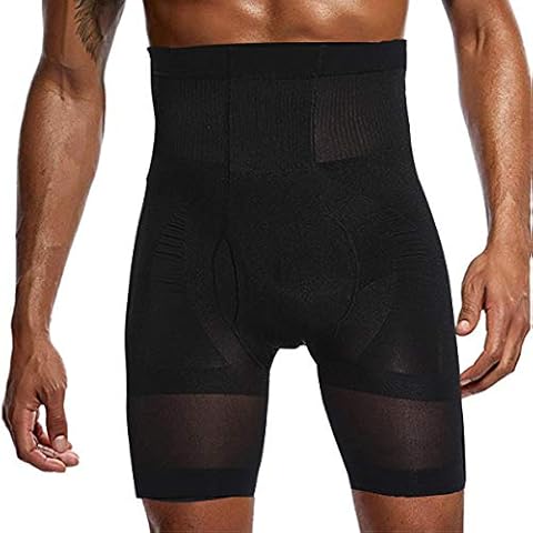 LaLaAreal Mens Compression Shorts High Waist Abdomen Shaper Tighs Pants Underwear Black 3D Pouch Shorts Cover