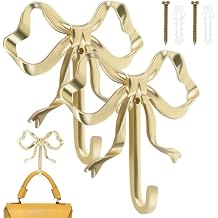 2PCS Gold Bow Wall Hooks, Decorative Knot Coat Hangers for Christmas, Door, Bathroom, Living Room, Kitchen Decor