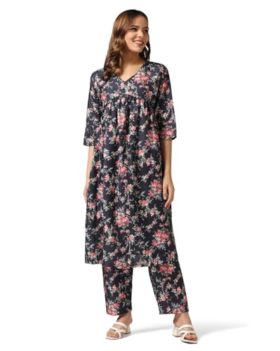 Image of Leriya Fashion Black Kurta Set for Woman | Kurti Set for Woman | Anarkali Suit for Women Kurtis | Short Kurti for Women | Ethnic Jaipuri Straight Kurta Set with Palazzo Pants | Salwar Suit for Party Outfits