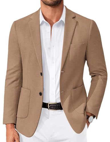 COOFANDY Suit Jackets for Men Slim Fit Casual Blazer Suit Jacket Two Button Lightweight Knit Blazers, Light Brown, XXL