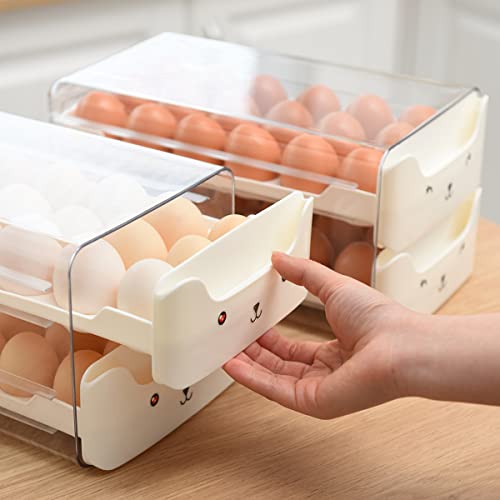 Xunyou Egg Holder For Refrigerator, Clear Plastic Egg Storage Container With Handles，2 Drawers Stackable Egg Organizer & Egg Tray，Household Egg Fresh Storage Box For Fridge (2 Layer, 36 Count, White) #TOP4