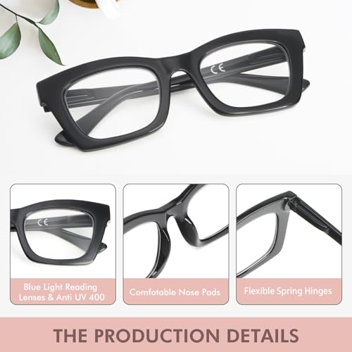 REAVEE Oprah Stylish Reading Glasses for Women, Cute Blue Light Blocks Oversized Square Spring Computer Reader, Black/Pink/Black Pink, 0.50, Black/Leopard Pink/Black-Pink, Black/Leopard Pink
