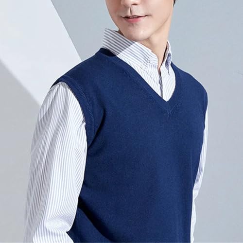 Men’S Loose Fit V-Neck Knitted Sweater Vest Soft Cashmere Wool Blend Casual Solid Color Pullover Tank Top3