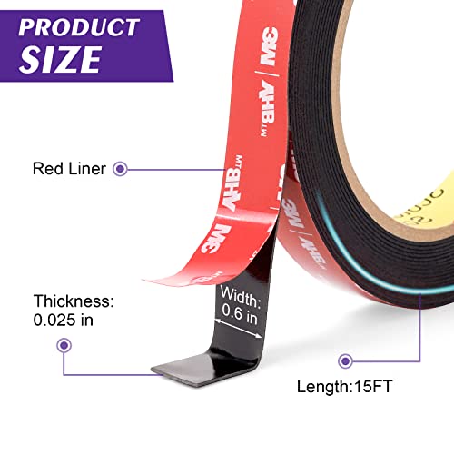 Emitever Double Sided Tape, Heavy Duty Mounting Tape, 15Ft X 0.6In Two Sided Acrylic Foam Tape, 2 Sided Strong Adhesive Tape, Waterproof Two Way Tape For Automotive, Car, Home Decor, Office Decor #TOP2