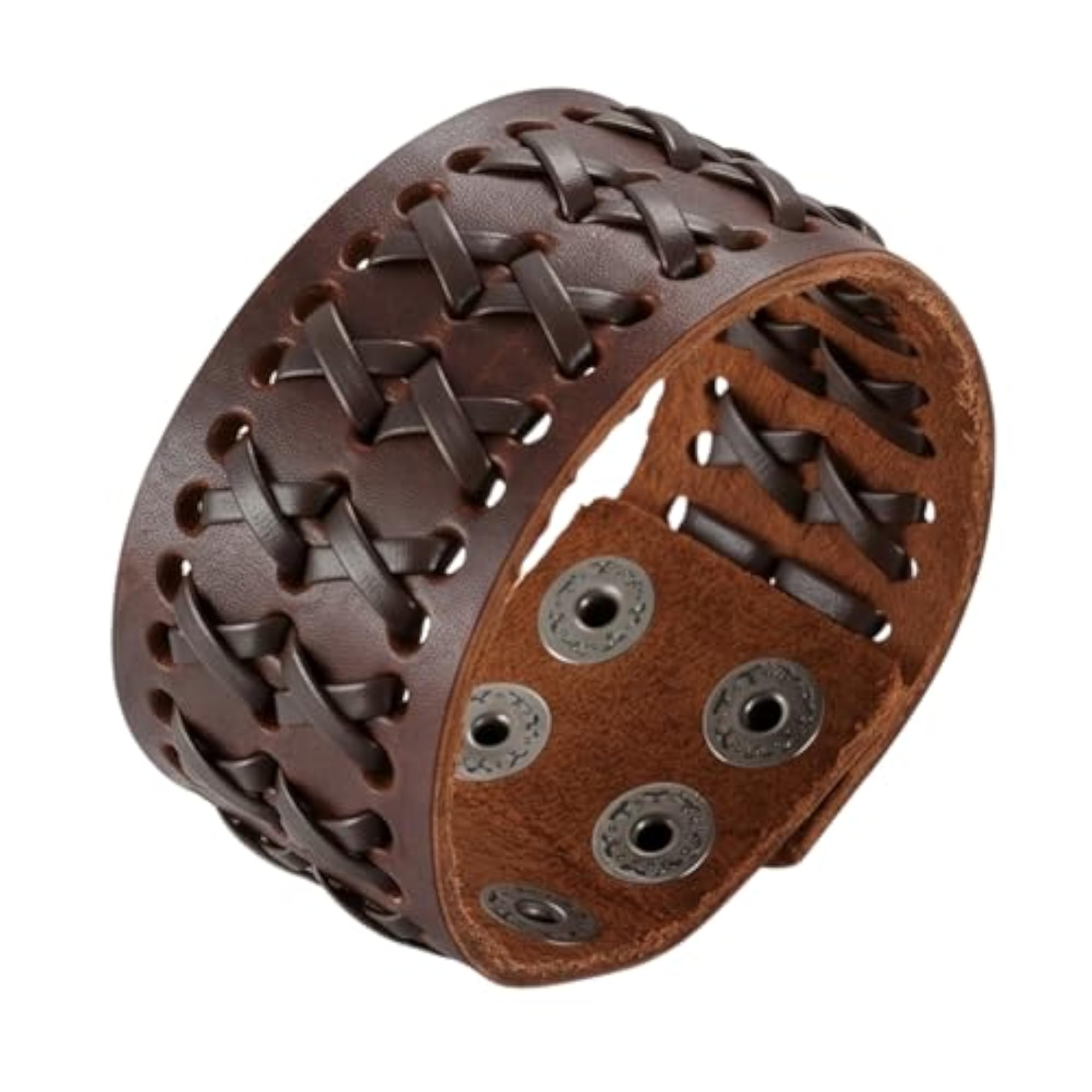 Men's Genuine Braided Leather Bracelet Set, Brown
