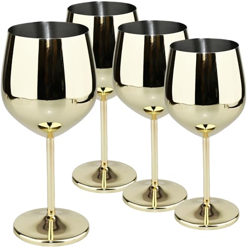 TJ Wine Glasses Stainless Steel Set of 4, Unbreakable Wine Glass 17oz, Wine Accessories Cool Wine Glass, Wine Goblets for Outdoor, Travel, House Warming, Valentines, Anniversary, Gold TJ Wine Glasses Stainless Steel Set of 4, Unbreakable Wine Glass 17oz, Wine Accessories Cool Wine Glass, Wine Goblets for Outdoor, Travel, House Warming, Valentines, Anniversary, Gold