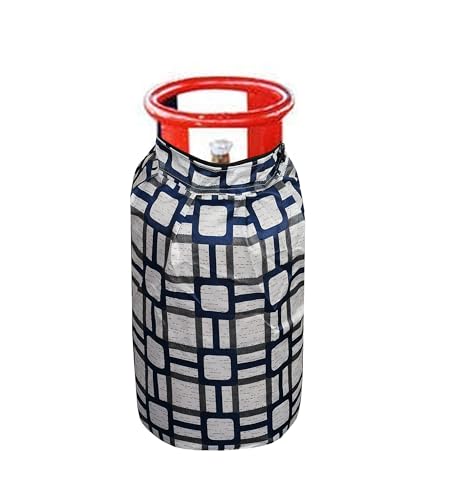 Image of Woah Cotton DustProof and Dustproof LPG Gas Cylinder Cover| Top Design Stain| Dust| DustProof PVC LPG Gas Cylinder Cover, Polyester Gas Tank Cover Fits StandardG (Pack of 1, Blue Block)