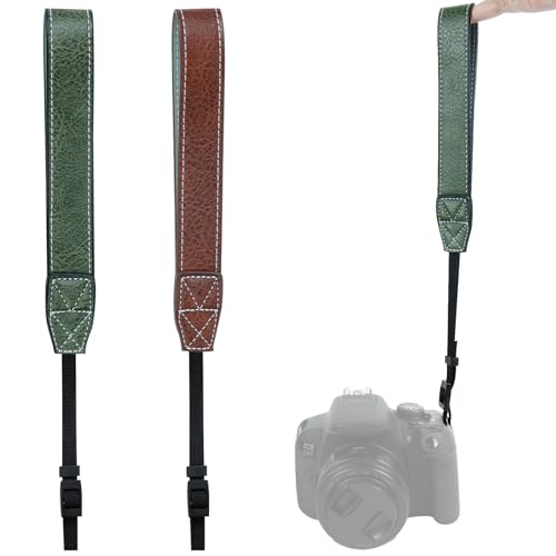 Camera Strap Wrist, Correa Camara Ajustable, Correa de Muñeca Para Cámara, Correa Camara de Fotos Universal, Accesorios Fotografia se adapta a la Mayoría de las Cámaras (Marrón y Verde, 2 Piezas)