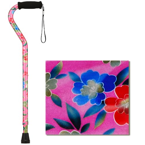 NOVA Heavy Duty Bariatric Walking Cane, 500 lb Weight Capacity, Lightweight Adjustable Offset Handle Cane with Carrying Strap, Style is Pink Garden