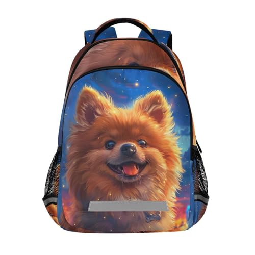 Cute Space Pomeranian Dog Backpack for Boys Girls,School Elementary Bookbags with Chest Clip 202b4968