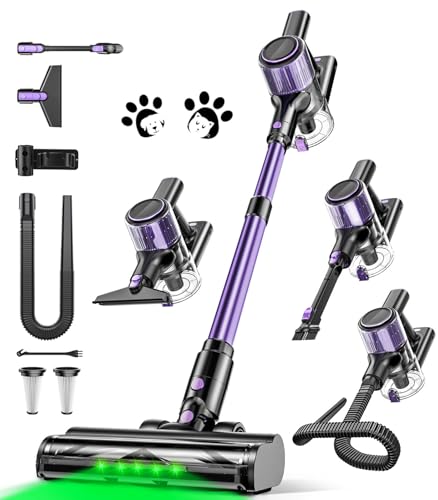 SUXIANGVAC Akku Staubsauger Kabellos 45KPa/500W/45min, mit LED Display, Selbststehend, 6-Schicht-Filtration, für Teppiche Tierhaare Hartböden – Violett