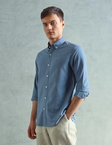 Image of Arrow Sport Solid Slim Fit Cotton Shirt for Men - Full Sleeve Mens Casual Shirts