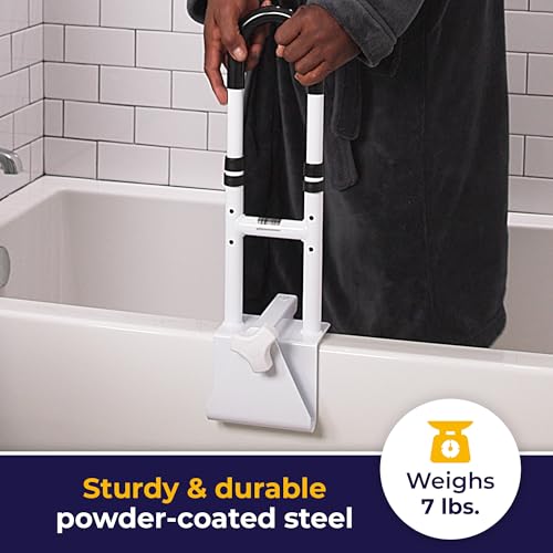 Image of Drive Medical Adjustable Bathtub Grab Bar and Bathtub Safety Rail, Steel | Easy Clamp-On Steel Grab Bar with Adjustable 14 to 17 Inch Height and Scratch Proof Non-Slip Pads for Safety