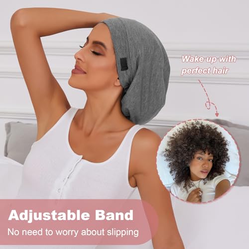 Image of ZHENSILK Silk Bonnet for Sleeping Women, Adjustable Silky Satin Lined Sleep Cap, Silk Hair Wrap Slouch Beanie Hat