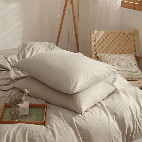 Solid Beige Duvet Cover Queen Size Soft Washed Cotton Beige Bedding Sets Full Modern Style Boho Beige Comforter Cover Cotton Linen Feel Light Tan Duvet Quilt Cover Beige Color Bedding Collection #TOP4