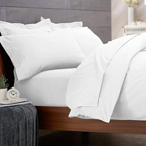 Flanelle Ensemble de housse de couette et taie d'oreiller 100% coton Tissu de Qualité Super Doux, blanc, Simple