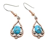 Copper stone earrings #506T - 1 inch long - Simulated Turquoise stones