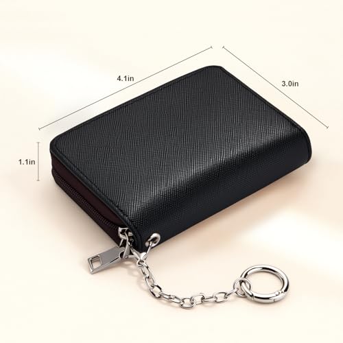 Image of Mayski Credit Card Holder, Zipper Credit Card Wallet for Women, Small Accordion Card Cases Holder, KeyChain Wallet, Business Card Holder(Black 01)