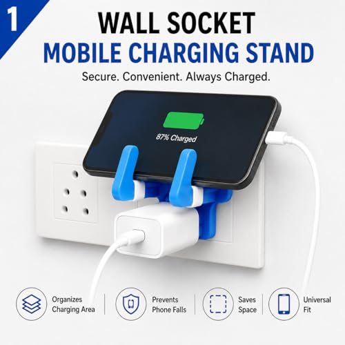 Image of Leo Universal Mobile Holder & Wall Socket Charging Stand | Anti-Slip ABS Mobile Stand for Smartphones & Tablets | Portable Multi Phone Holder for Home, Office & Travel