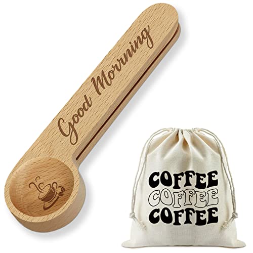 Hvukeke Funny Wooden Coffee Scoop Seal - Good Morning, Coffee Measuring Scoop, Coffee Bag Clip Suitable For Coffee Beans Or Tea, Gift For Coffee Lover #TOP8