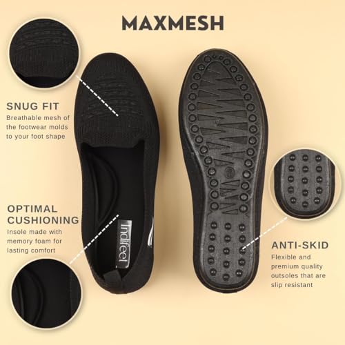 Image of Indifeet - Ballerina Shoes for Women, Stylish Half Cut Slip on, Girls Soft Winter Footwear, Ladies Comfortable Sole Walking Ballet Shoe, Casual Slip-on Ballerinas