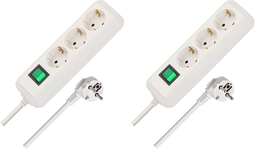 Brennenstuhl Eco-Line, Steckdosenleiste 3-Fach (Mehrfachsteckdose mit erhöhtem Berührungsschutz, Schalter und 5m Kabel) weiß (Packung mit 2)