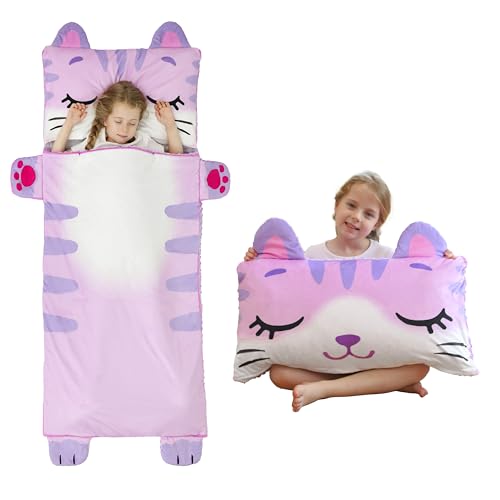 Rabtero Bolsas de dormir para niños, ultra suave, 100 % algodón, para guardería, saco de dormir de animales de dibujos animados para niñas y niños y gatos