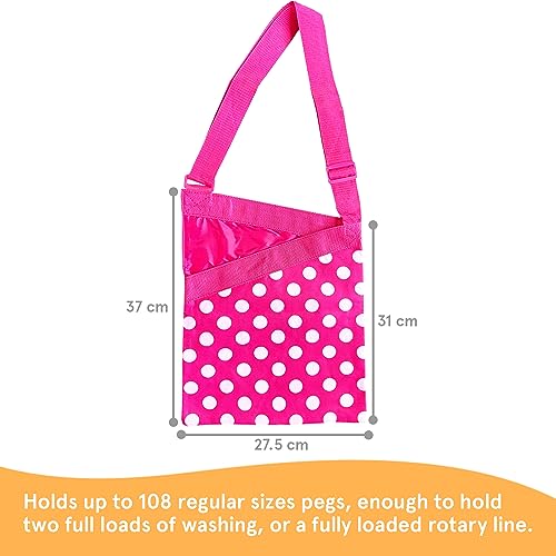Smith’s Peg Bag in Pink and White Polka Dot Pattern with Adjustable Shoulder Strap | Holds Up to 108 Regular Pegs | Strong, Durable, and Water Resistant Material - Image 4