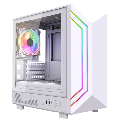 Image of Vida Apollo M White ARGB Gaming Case w/Glass Window, Micro ATX, Rear ARGB Infinity Fan, Front LED Strips