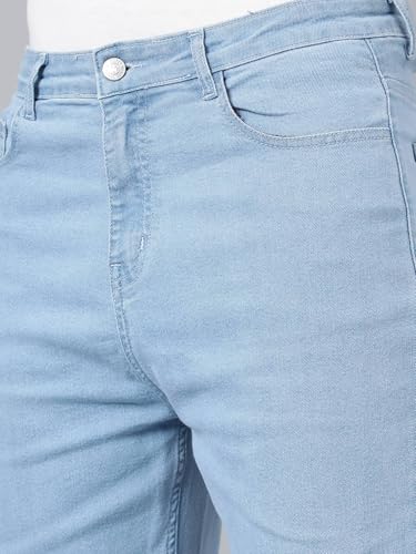 Image of KOTTY Men's Solid Abyssal Anchorfish Blue Button Straight Fit Jeans