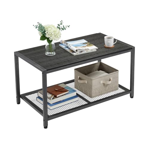 VINGLI Outdoor Coffee Table with Double-Layer Storage, Rectangle Weather-Resistant Patio Coffee Table for Garden, Balcony, Hot Tub, Poolside, Heavy-Duty Metal Frame, Black