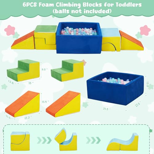 Image of Foam Climbing Toys for Toddlers with Large Ball Pit | Climbing Blocks, Soft Play Climb and Crawl Activity Playset, Toddler Play Crawling Climbing Sliding Indoor(Excluding Balls)