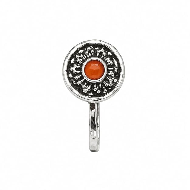 Jewellery Fancy Oxidised silver finishing Orange Stone stud Round Design Nose Pin | Ring | Without Piercing | Adjustable | Nose Ring | Nathiya|Nathani | For Festival |Navratri For womens & Girls.-image-41