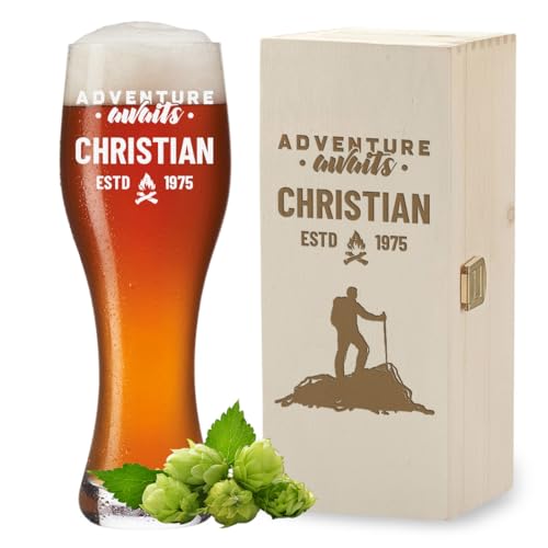 polar-effekt Vaso de cerveza de trigo de 0,5 litros + caja de madera con grabado personalizado – regalo de cumpleaños y día del padre – Vaso de cerveza apto para lavavajillas – Sin BPA