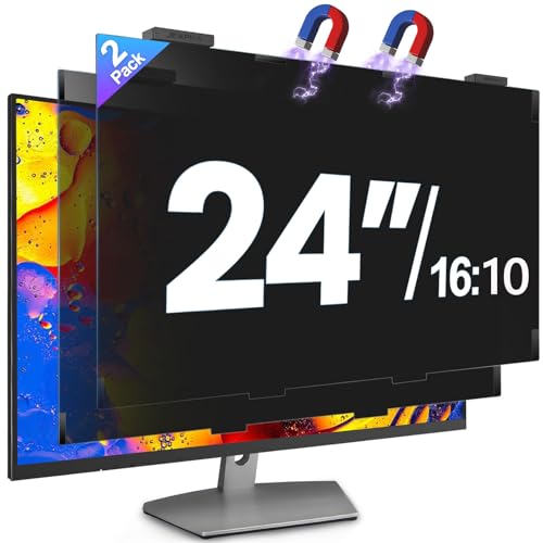 Image of 2 Pack 24 Inch Magnetic Computer Privacy Screen Filter for Monitor 16:10 Aspect Ratio, Removable Hanging Privacy Screen Shield, Anti-Glare Protector, Anti Blue Light Filter