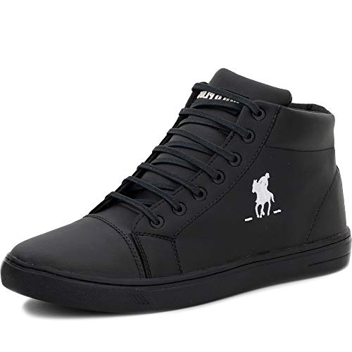 Tenis Cano Alto Masculino Estilo Botinha Polo Plus (39, All Black)