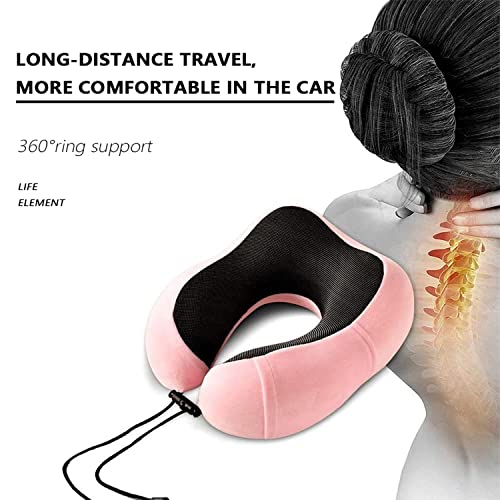 Yirfeikrer Travel Pillow, Best Memory Foam Neck Pillow And Head Support Soft Pillow With Side Storage Bags, For Sleep Rest, Airplane, Car, Family And Travel Use (Pink) #TOP5
